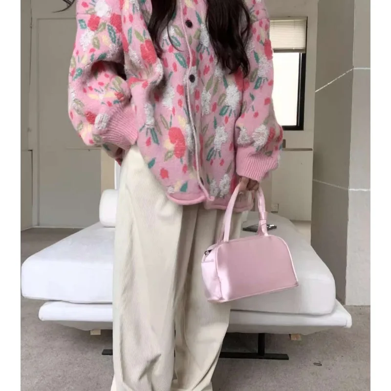 Women's Autumn Winter Tops Sweater Knit Flower Sweet Big Size Vintage Simple Comfortable Casual Advanced Soft Niche Versatile 5