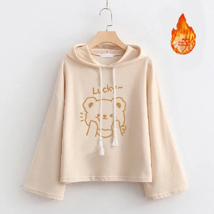 

Свободная флисовая толстовка с капюшоном для девочек-подростков, осенне-зимняя, в японском стиле, с длинными рукавами