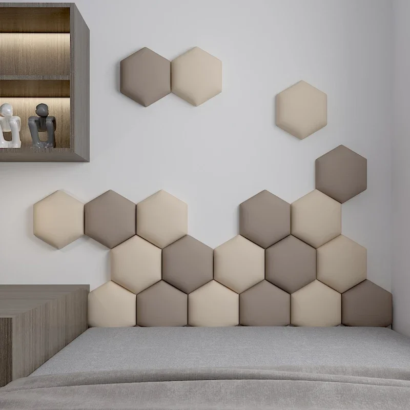 25x28cm Kids Room Loft Hexagonal Headboard Soft Bag 3D Wall Sticker Tatami Bed Headboard Self-adhesive Wall Background Decal