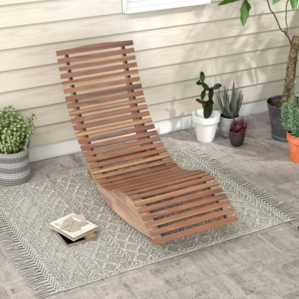 

Patio Outdoor Garden Rocking Lounge Chair Acacia Wood High Back W/Slatted Seat
