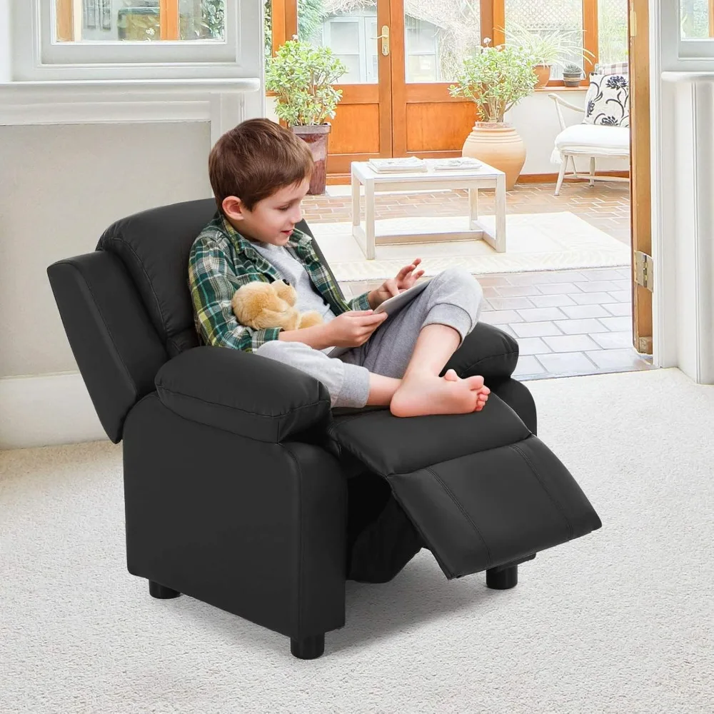 

Children's lounge chair sofa, leather armrests with footrests, headrest, birthday and Christmas gifts, relaxing, black