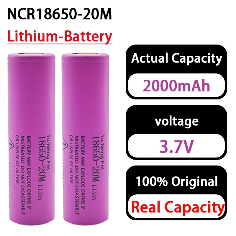 NCR18650 20M 3.7V 2000mAh Rechargeable Li-ion Battery High Capacity for Flashlight Drone Power Bank Toys Torch Electronic Device