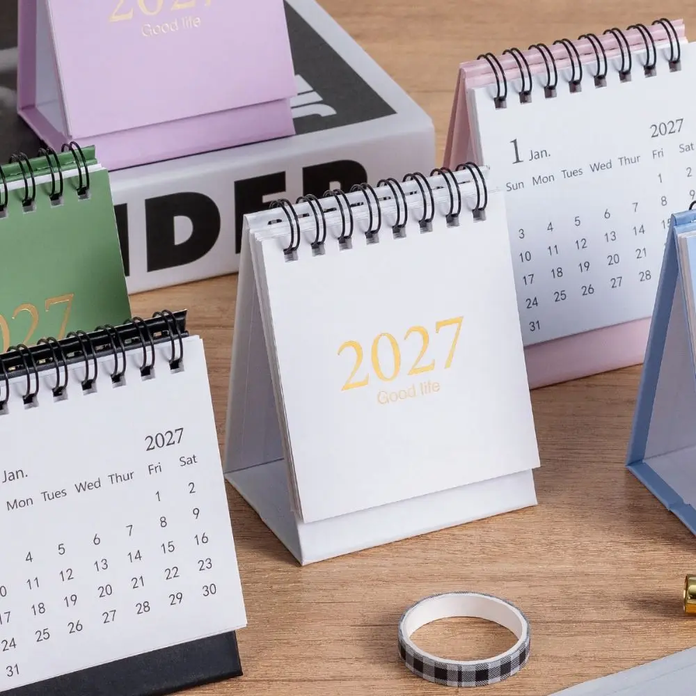 Jan 2027 Through Jun 2028 Monthly Calendar English Calendar with Sticker Desk Flip Calendar Foldable Steel Desktop Calendar