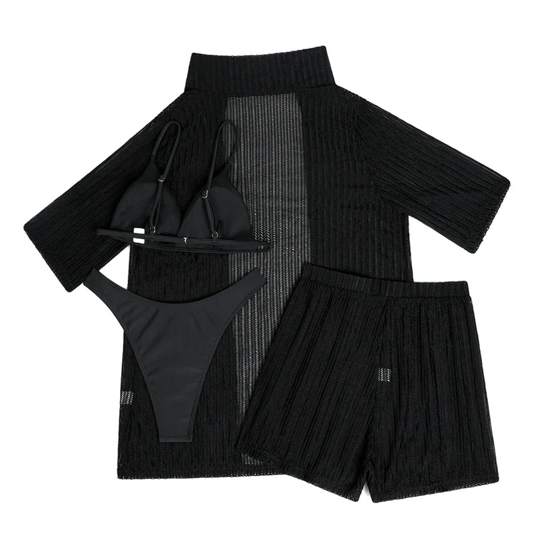 Mit Hemd, Shorts, Neckholder, brasilianischer Bikini, Damen-Badeanzug, Damen-Bademode, vierteiliges Bikini-Set, Badeanzug, Badebekleidung, Schwimmbekleidung V5716H – Detail 32