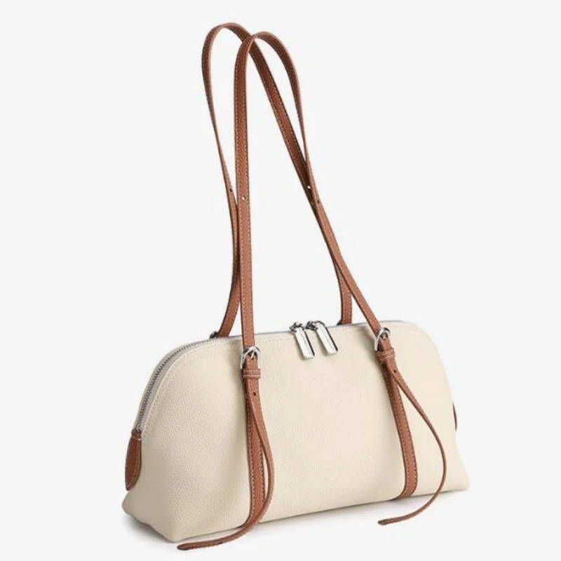 Genuine Leather Concise Style Versatile Shoulder Bag for Lady Fashionable Commuting Underarm Bags Pure Color Functional Handbag