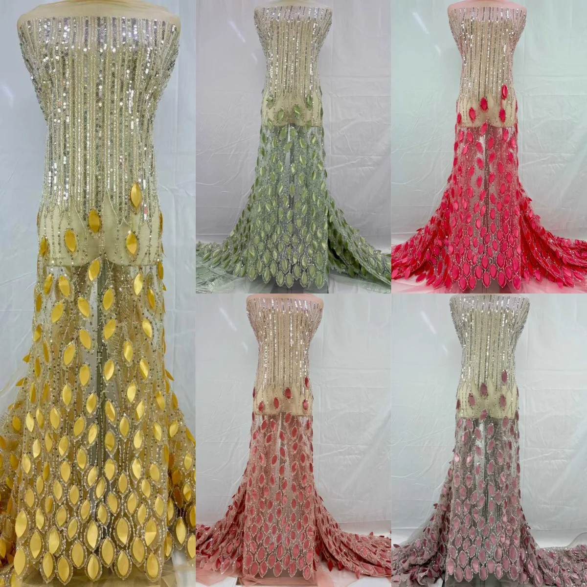 아프리카 패셔너블 나이지리아 레이스 원단 2026 아프리카 프렌치 스타일 스팽글 비즈 레이스 원단 이브닝 가운 & 웨딩 5Y 1878