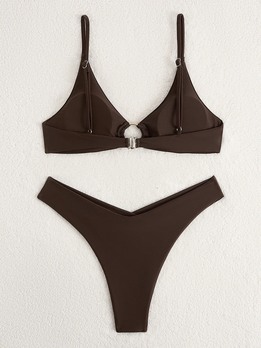 مثير بيكيني 2025 النساء حلقة ربط ملابس السباحة الإناث عالية قطع ملابس السباحة الصلبة السباحون السباحة الاستحمام لباس سباحة الصيف بحر