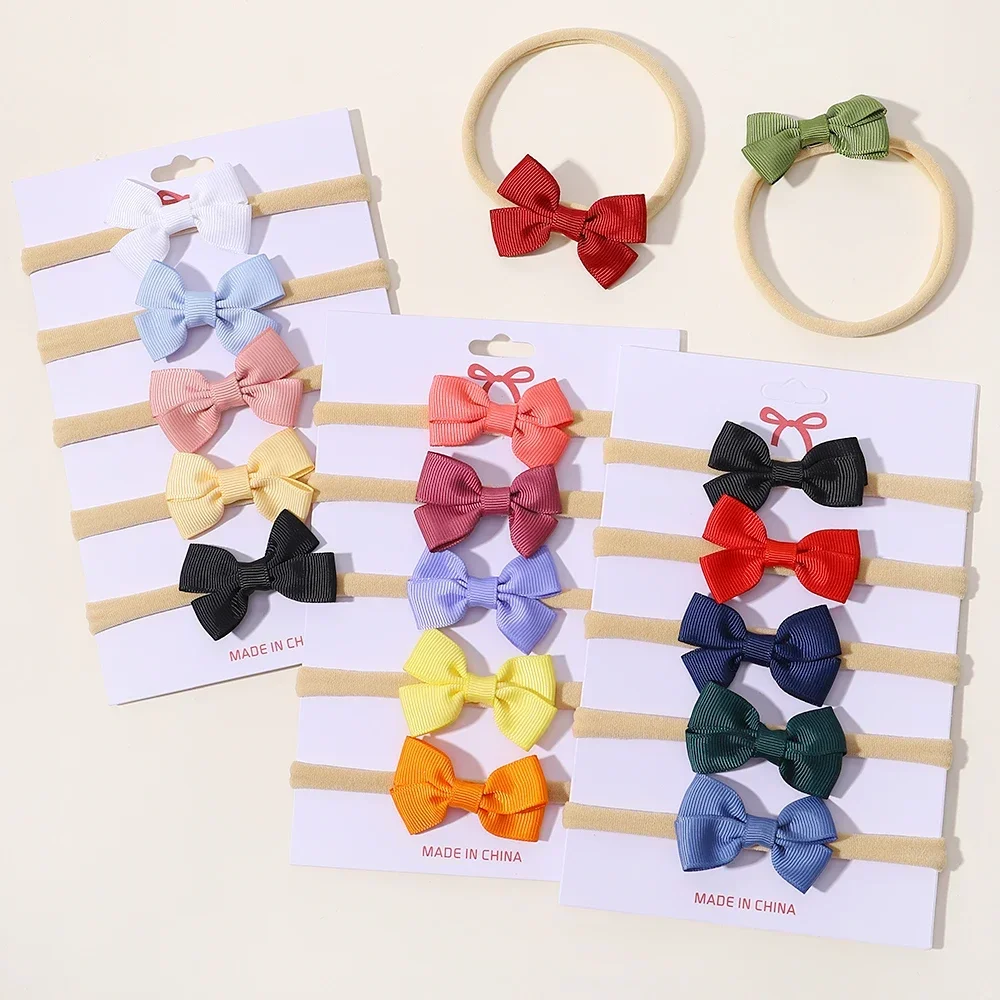 

5pcs/set Mini Cute Ribbon Bows Headband for Girl Elastic Nylon Hairbands Newborn Sweet Headwear Baby Hair Accessories Wholesale