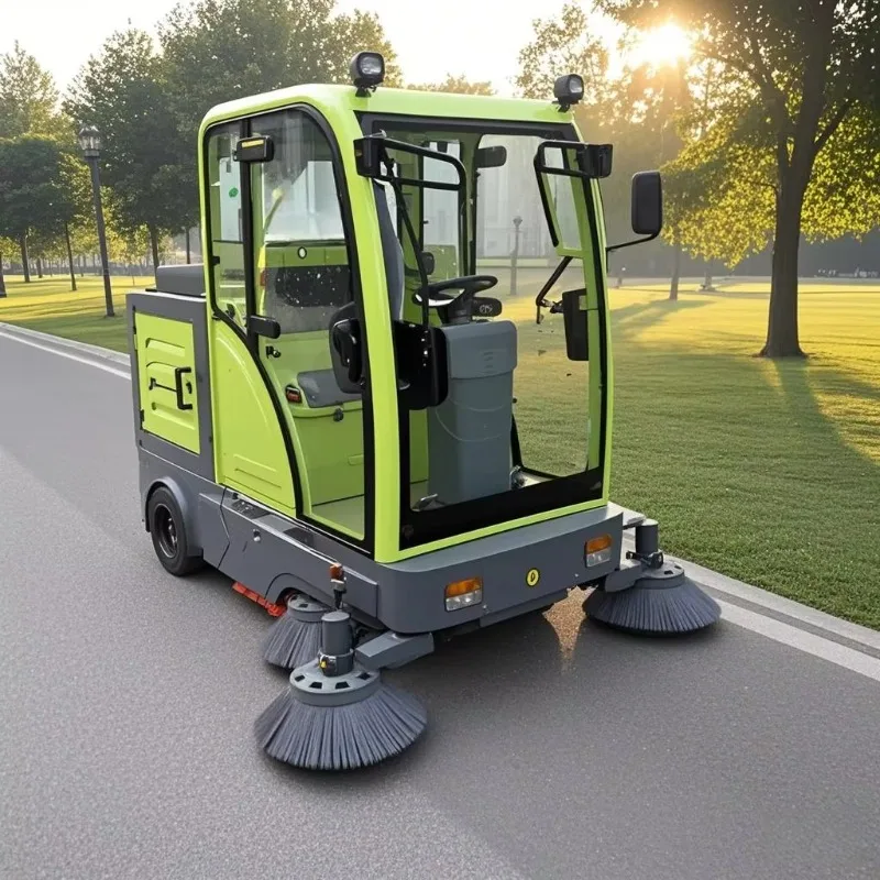 Industrial 3-Wheeled Electric Road Sweeper Truck - close-up view