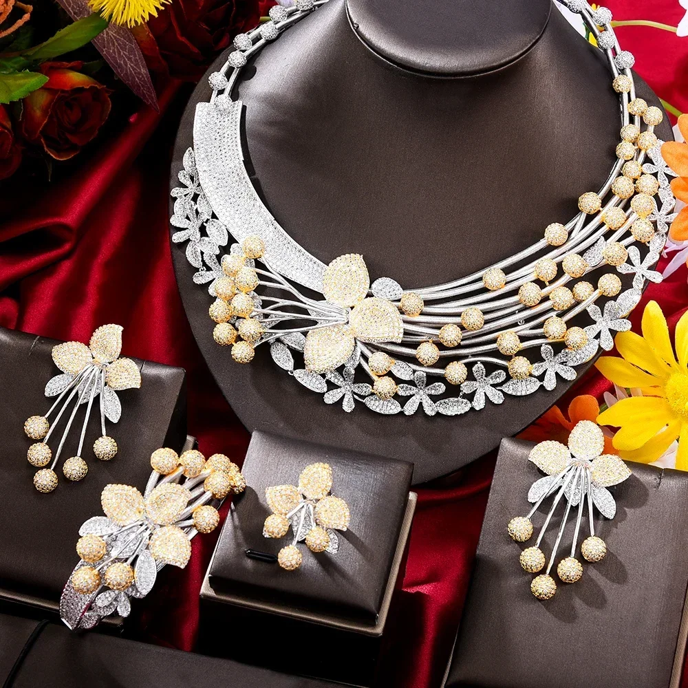 

Jimbora Original Trendy Shiny 4pcs Necklace Jewelry Sets For Women Party Show Bridal Wedding Accessories Gift High Quality