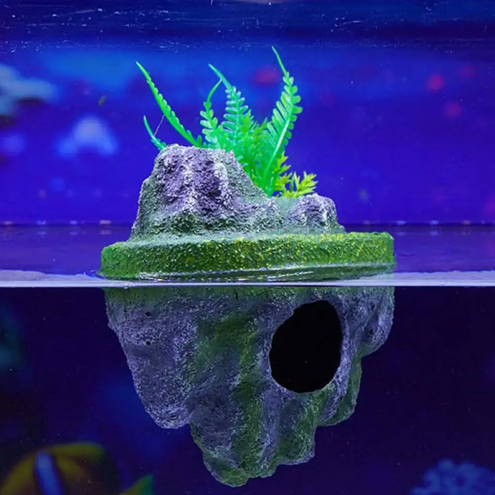 Aquarium Rock Cave Floating Artificial Mountain Floating Rock Aquarium Decoration Realistic Moss Rock Ornament Fish for Betta