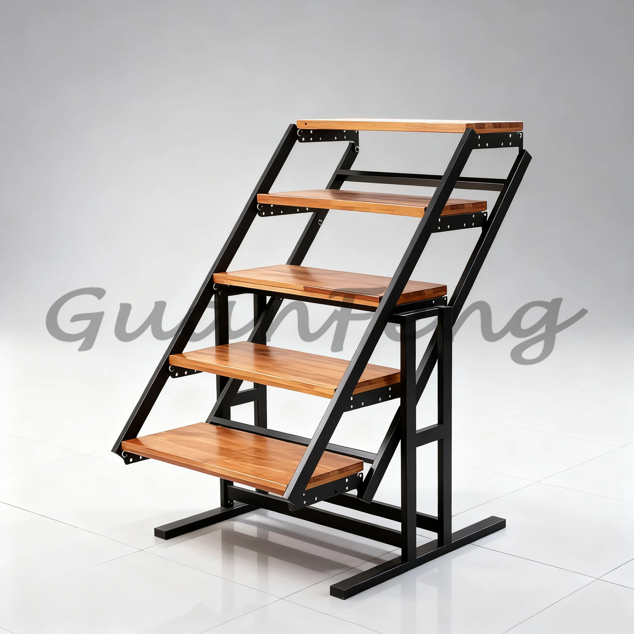 Multifunctional Forged Iron Frame Folding Table, Solid Wood Telescopic Storage Training Desk for Home Office Apartment