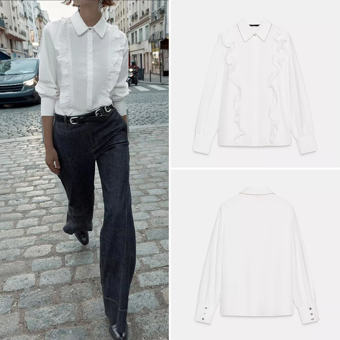 Trendy Beaded Collar irt Women's Faion Sle 2025 Autumn New Arrival Youth Long Sve Regular Fit Daily Wear Z