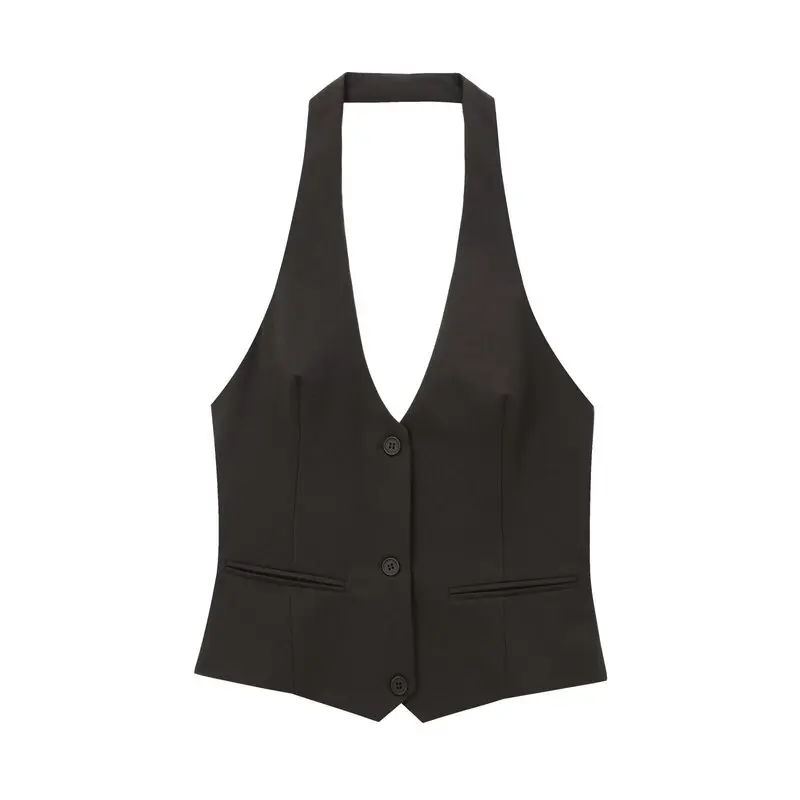 

Women's ort Collarl Jaet 2024 Winter Faion Versatile Single Button Closure Multi-Functional Vest Ne Hanging Design