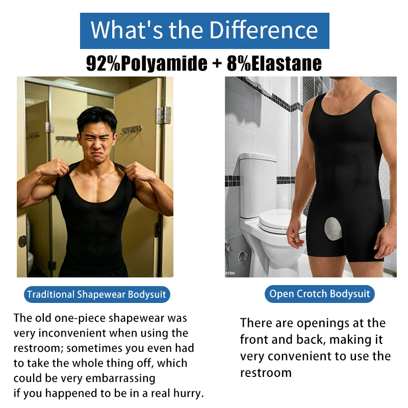 Men's Tummy Control Shapewear Body Shaper Open Crotch Faja Wide Strap Bodysuit Slimming Vest Sleeveless Compression Corset