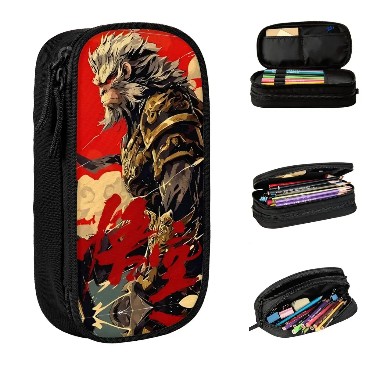 Black Myth Wukong Fanart Pencil Cases Cute Pen Pencil Bags for Student Large Storage School Supplies Zipper Pencilcases