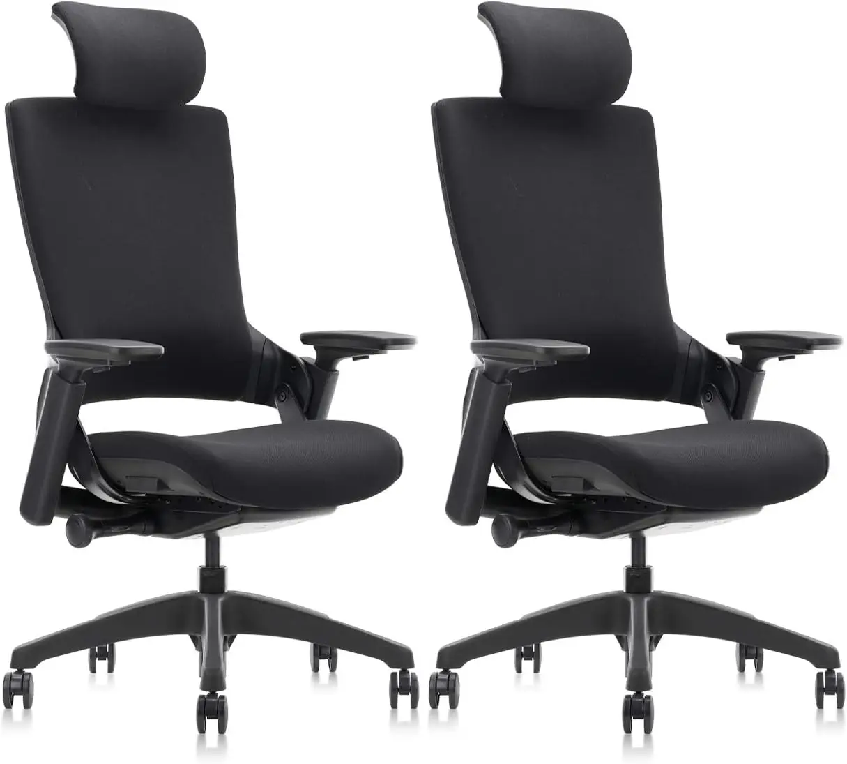 

Ergonomic High Swivel Executive Chair with Adjustable Height Head 3D Arm Rest Lumbar Support Black Fabric 2 Pack