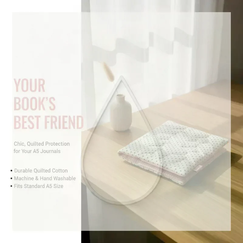 Cute Polka Dot A5 Book Cover Soft Quilted Cotton Notebook Sleeve Polyester Protector for Journal Planner Travel Carry