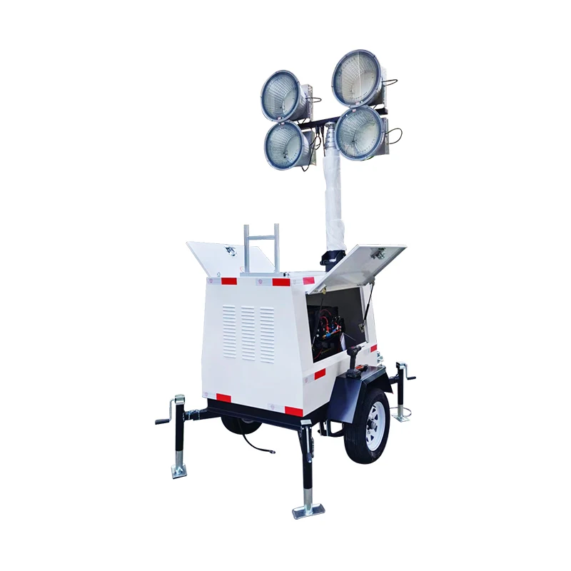 Customized Mobile Lighting Tower Towable Trailer 7.5M Telescopic Pole Metal Halide Lamp Construction Long Time Working Light
