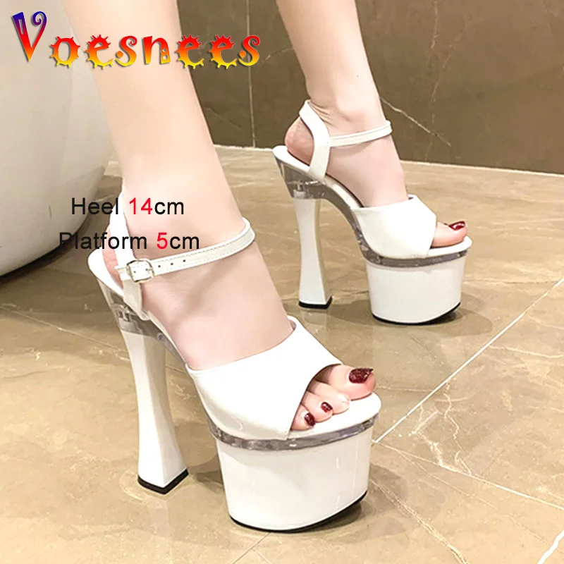 

Summer Women Thick Platforms Sandals 2023 New Buckle Strap Party Shoes 14CM Fashion Stage Perform High Heels Pumps Solid Color