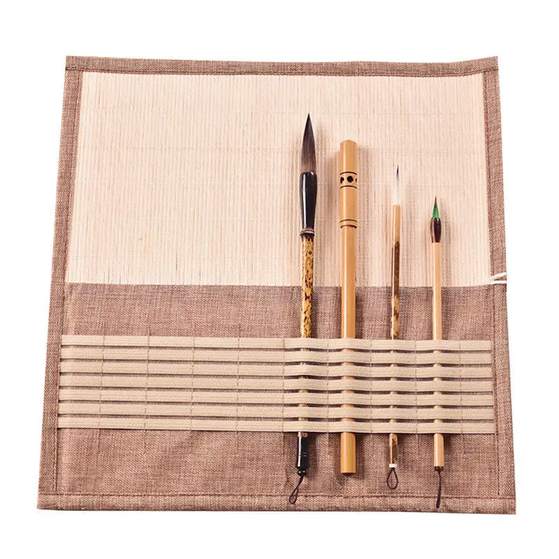 Chinese Calligraphy Brush Rolling Curtain Pencil Bag Calligraphy Brush Holder Simple Portable Canvas Writing Brush Pen Case