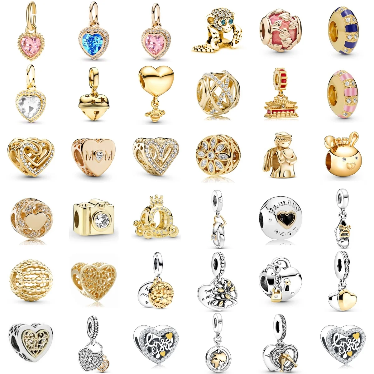 2024 New Gold Plated Love Pendants Alloy Diamond Hollow Charm Beads For Women Fashion DIY Bracelet Necklace Jewelry Accessories