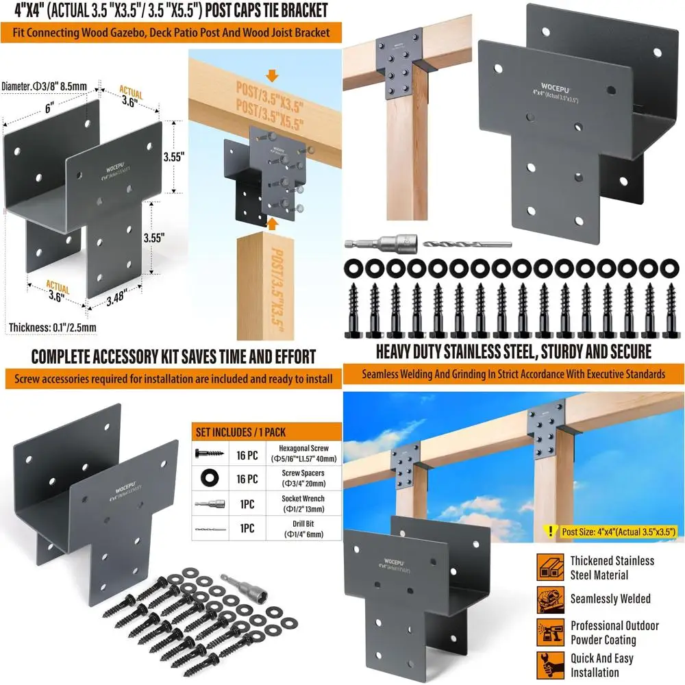 

Колпачки стойки из нержавеющей стали для деревянных бесед и палубных стоек размером 4x4, прочный кронштейн крепления, 3,5x3,5, темно-серый