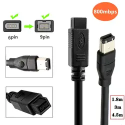 6/9 IEEE 1394 Firewire 800 to Firewire 400 Firewire 6-Pin Male to 9-Pin Male Data Cable 1394 Cable 1.8m 3m 4.5m