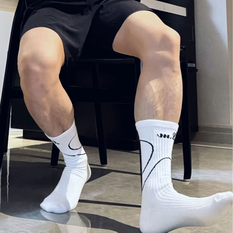 

Мужские носки с цветными вставками, утолщенные хлопковые спортивные носки для баскетбола, теплые повседневные белые носки с флисом для осени и зимы