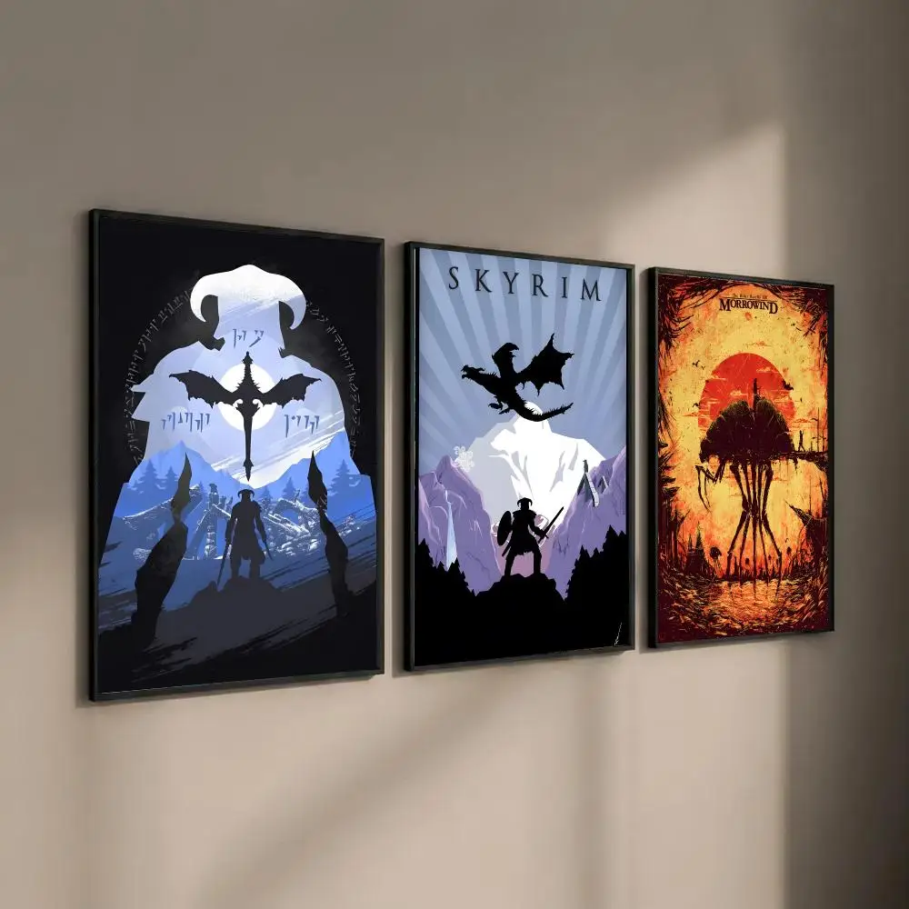 The Elder Scrolls V Skyrim Poster Self-adhesive Art Waterproof Paper Sticker Coffee House Bar Room Wall Decor
