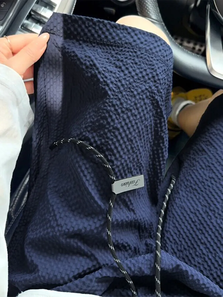 

Quick Dry Bubble Cloth Shorts Men's Summer Outdoor Wear Thin Sports Mid-Calf Loose Casual Five-Quarter Length Pants