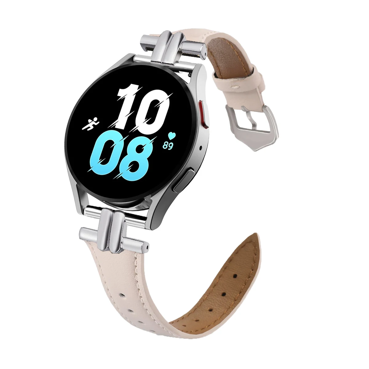 Leather strap compatible with Samsung Galaxy Watch 654active 2 Garmin, Huawei GT, metallic h-shaped leather 20mm 22mm wristband