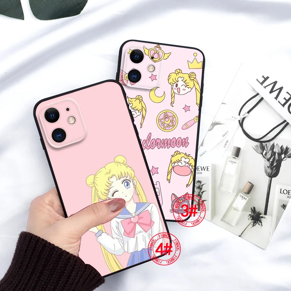 61Q Cute Sailor Moon Anime Soft Silicone Case for iPhone 15 14 Plus 13 12 11 X XS XR Pro Max Mini 8 7 Plus