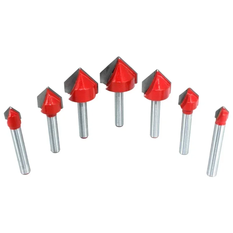 7pcs 6.35mm 1/4 inch Shank 90 Degree V Type Router Bit Edge Forming Bevel Woodworking Milling Cutter for Wood Bits