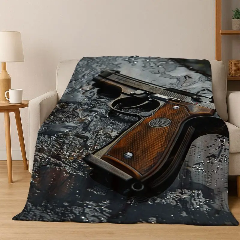 Gun Pistol Ammunition Bullet Cartridge Flannel Blanket Soft Warm Throw Blanket for Bedroom Living Room Bed Travel Camping Picnic