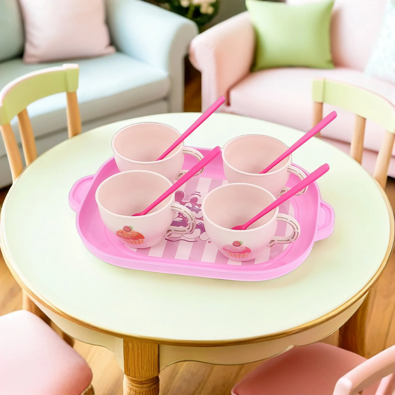 

1 Set Children Simulation Tea Set Unbreakable Plastic Pretend Play Kitchen For Kids Toddlers Bright Realistic Design Tea Party