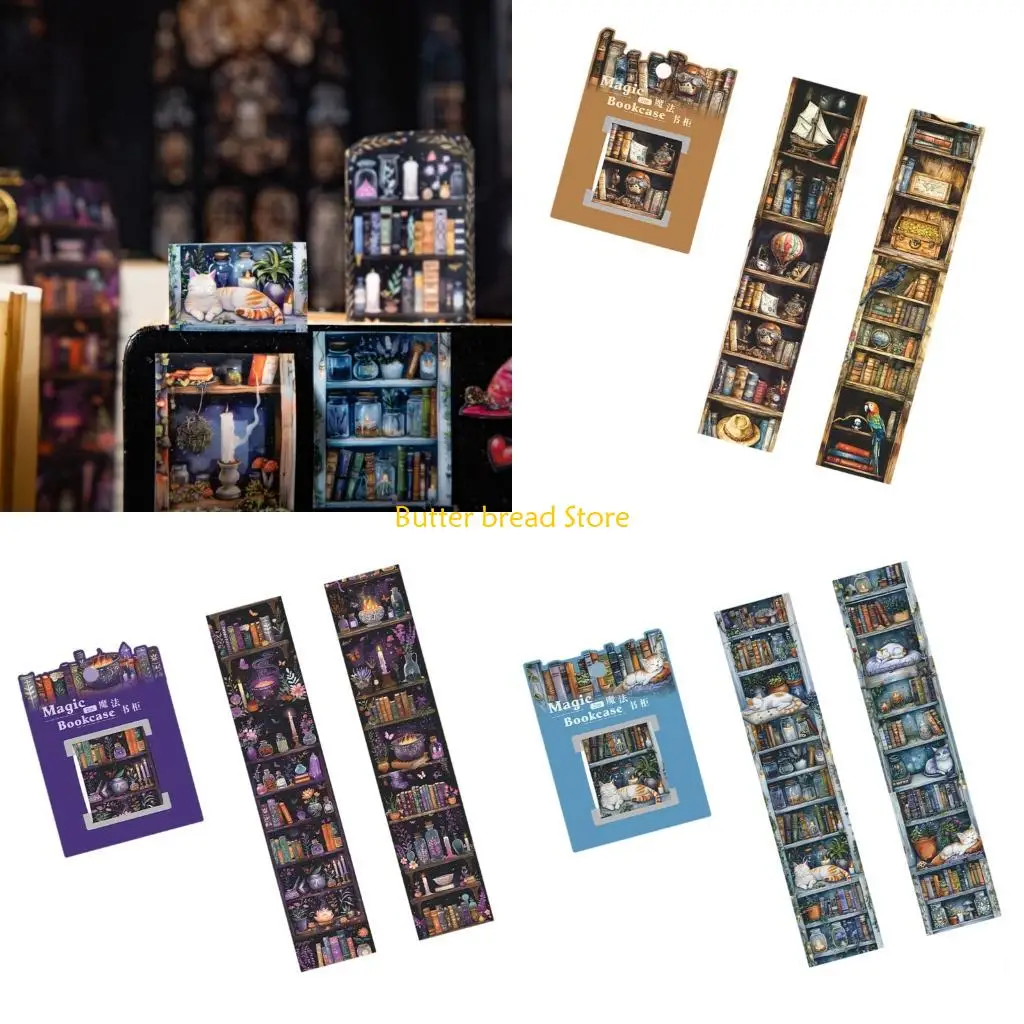 

W89C 6Rolls Scrapbooking Decorative Sticker 40mmX2m Magical Bookshelf PET Tape Set