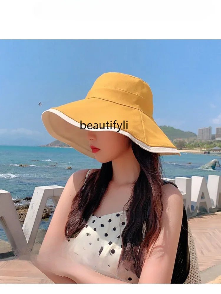 yj Big Brim Bucket Hat Cover Face Show Face Small Sun Protection Hat Uv Protection Sun Hat