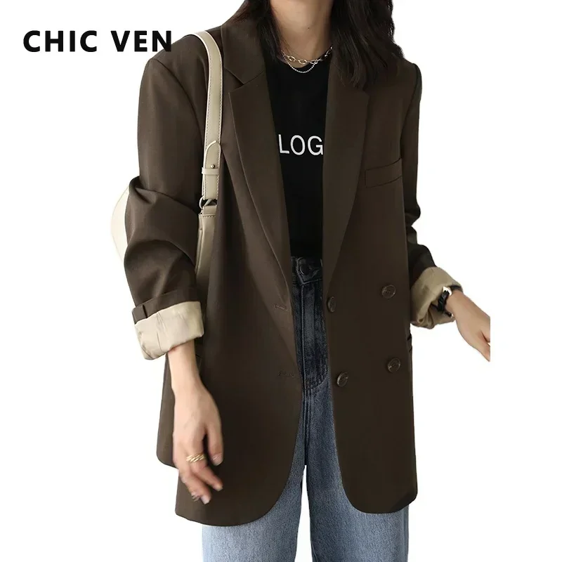 CHIC VEN Autumn New Fashion Women\'s Blazer Casual College Style Solid Color Office Lady Coat Long Sleeve Loose Women Clothes Top