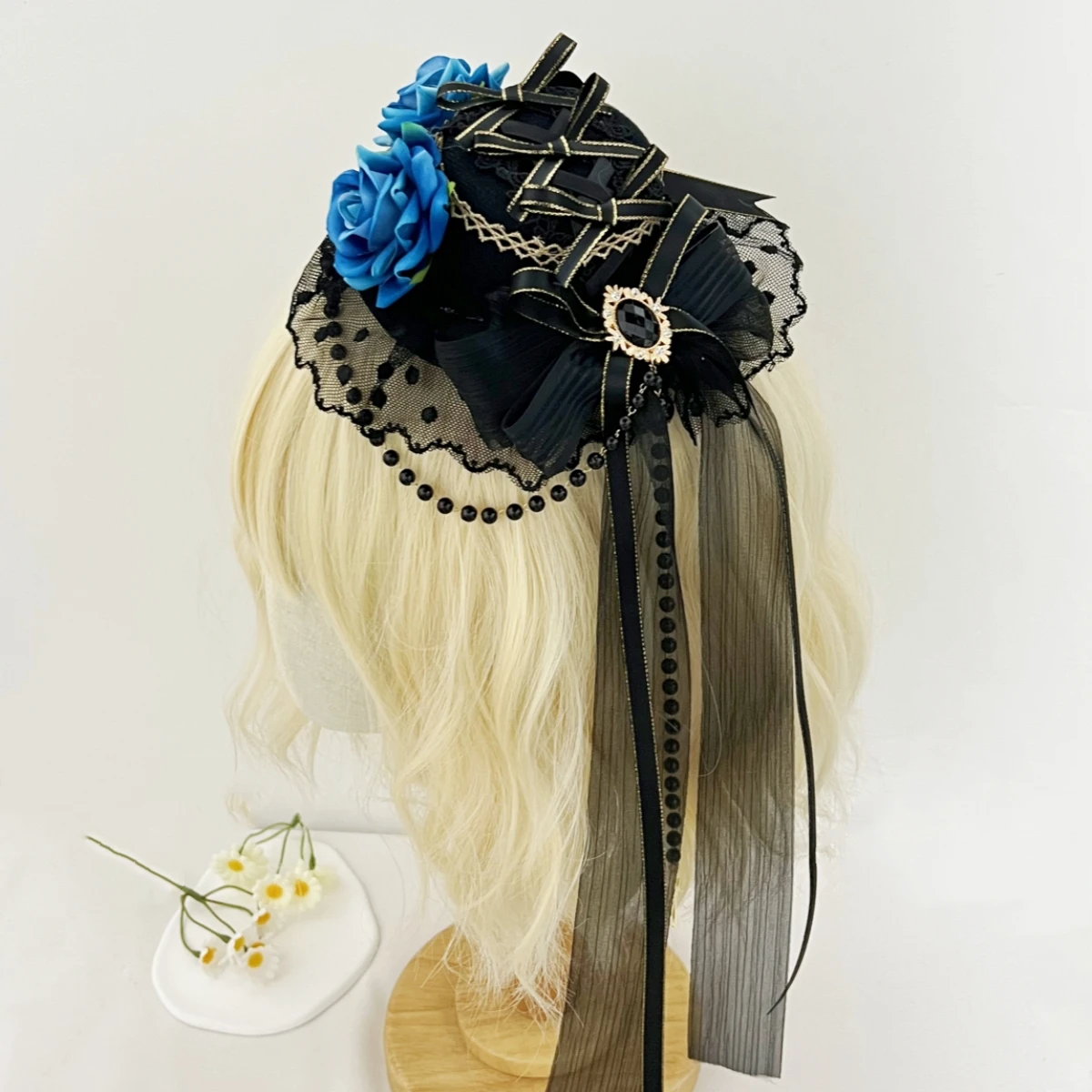 Gothic Lolita Black Hat Rose Flower Barrettes Lolita Headdress Lolita Hair Accessories