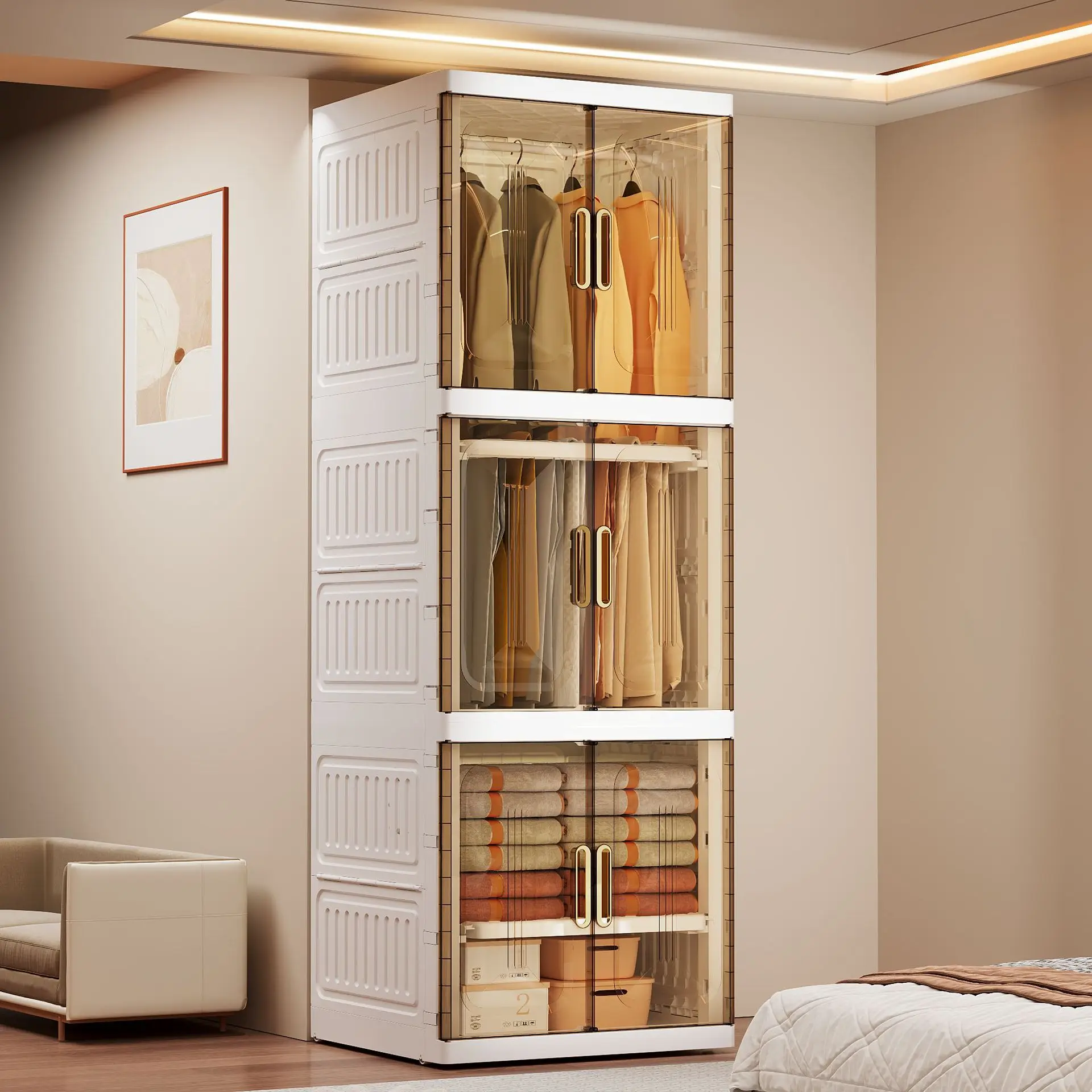 Home Furniture High Strength Homeused Plastic Wardrobe Cabinet Folding Storage Box