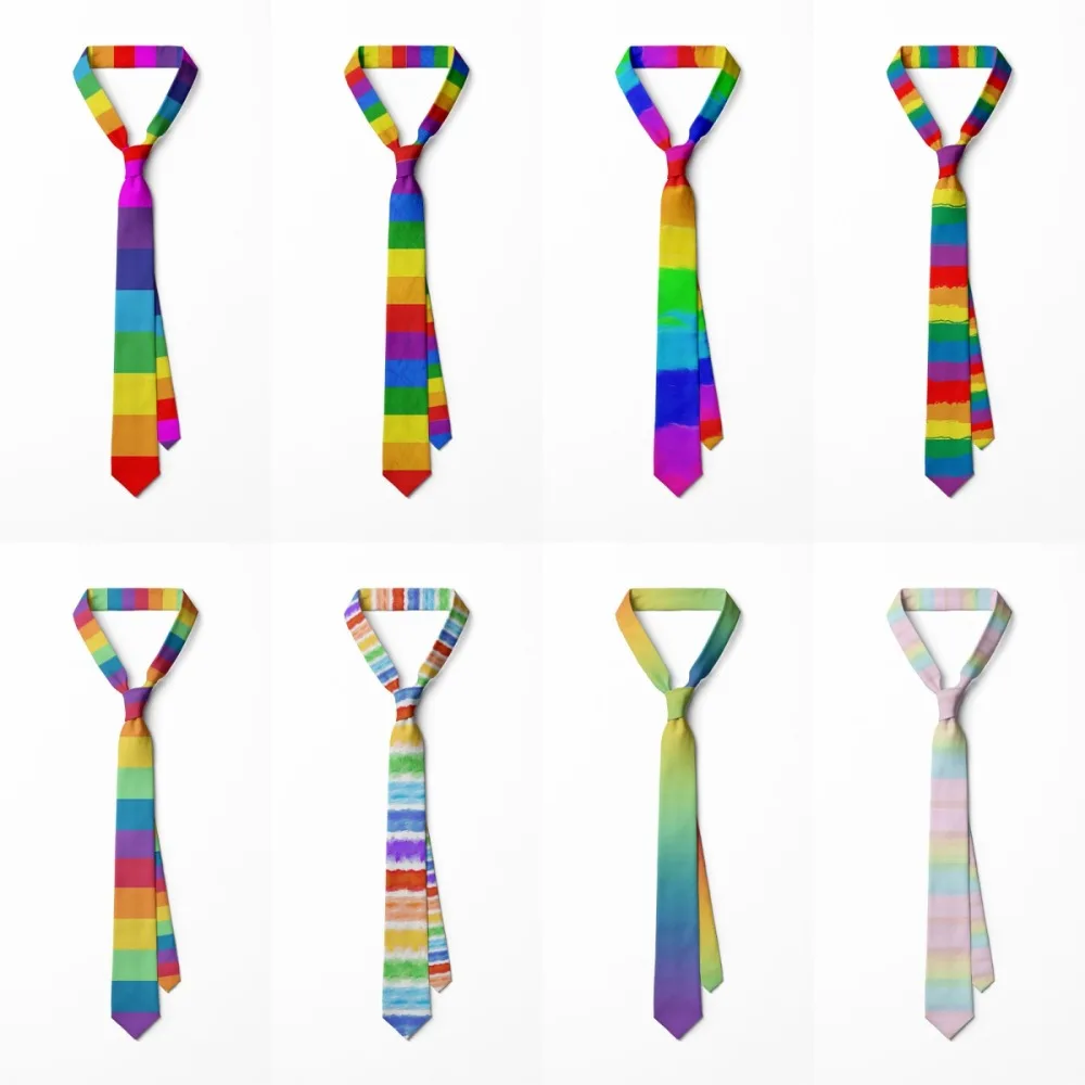 Gravata casual de arco-íris de 8 cm, estreita, ajustável, colorida, amarrada à mão, macia, masculina, mês do orgulho