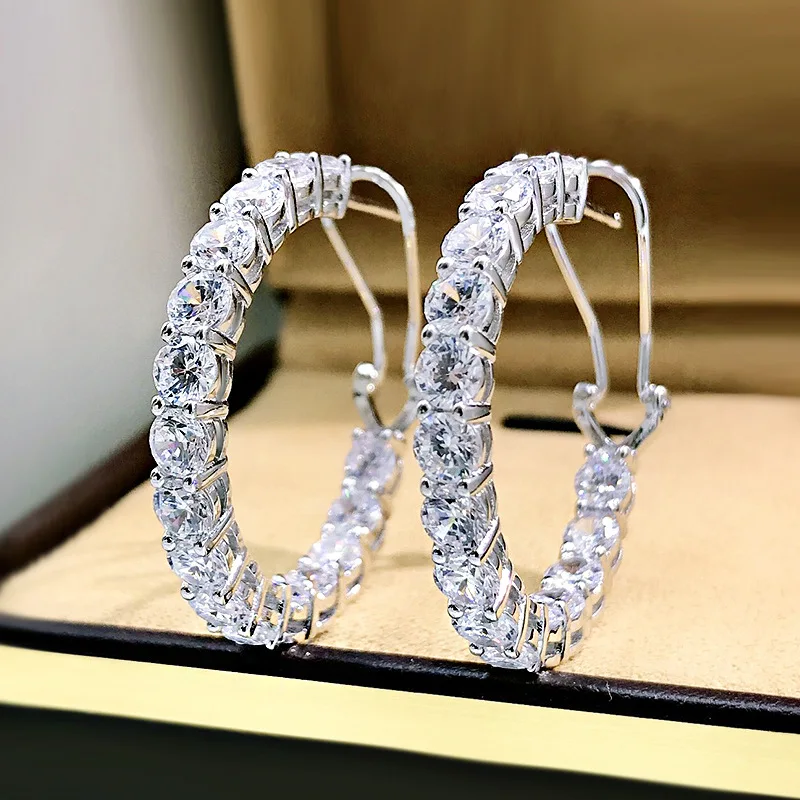 

Luxury Moissanite Diamond Hoop Earring 100% Real 925 sterling silver Party Wedding Earrings for Women Bridal Engagement Jewelry