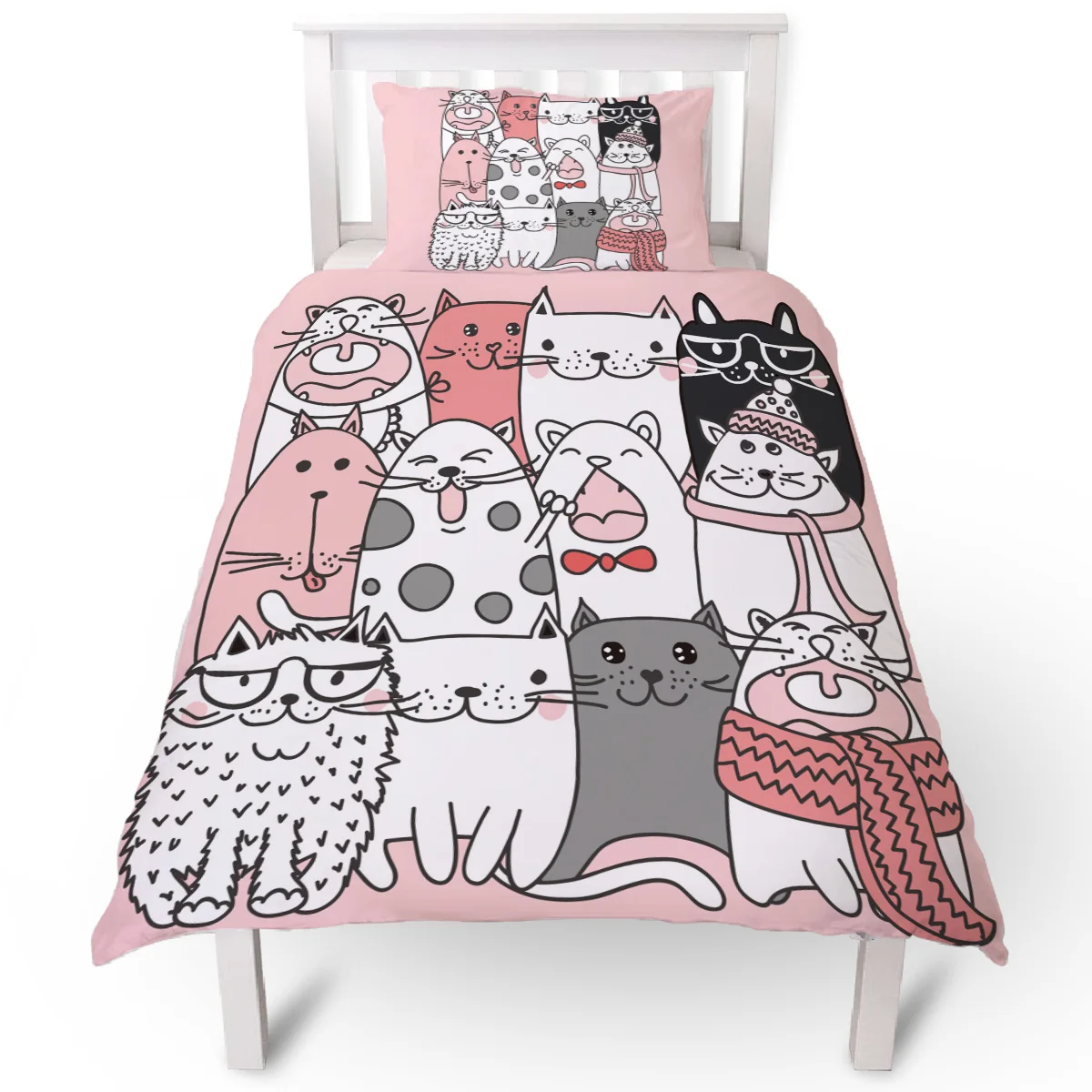 Comic Cat Animal Pink Kawaii Duvet Cover Set 2/3/4pcs Bedding Set Bed Sheet Pillowcases Cover Set