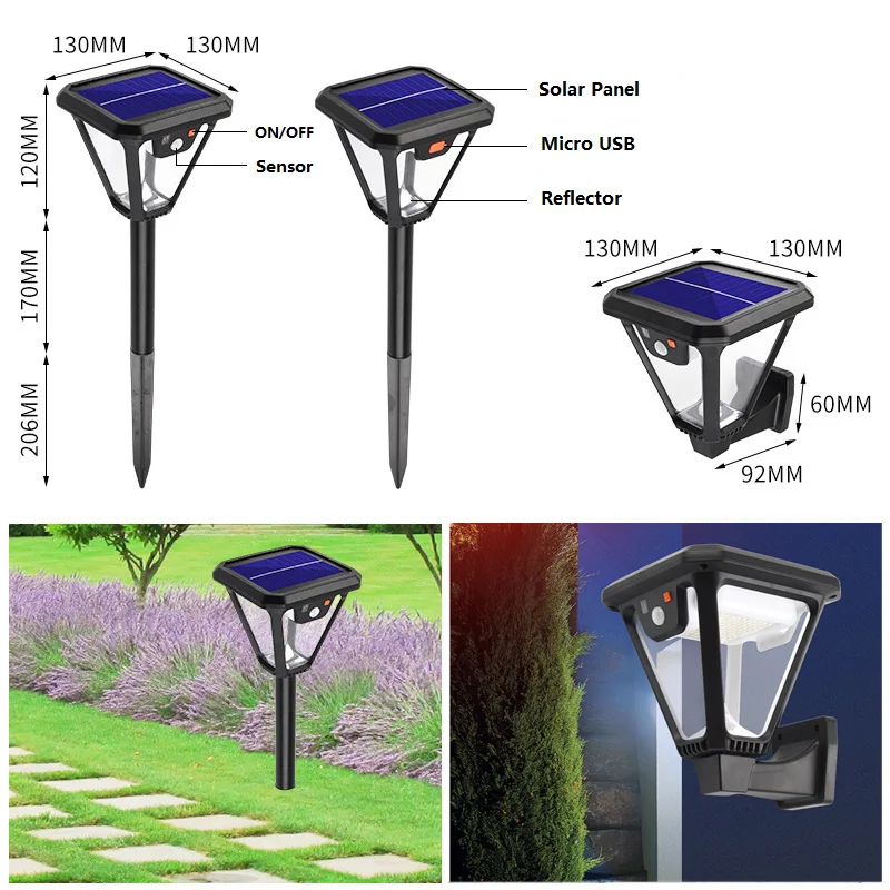 Outdoor Solar Powered Landscape Lights White 100 LEDs 360° Angle Illumination USB Charging Solar Motion Sensor Spotlights