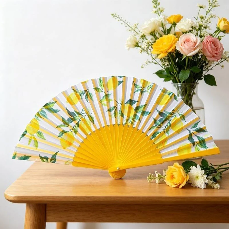 1 Piece of Fresh Fruit Lemon Pattern Craft Fan, Summer Hand Fan for Women, Spanish Style Folding Fan, Birthday and Valentine's Day Gift