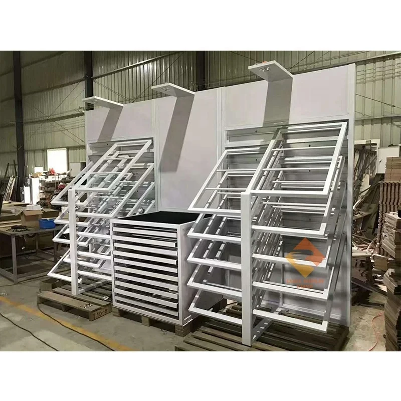 custom.Best Selling Durable Metal Display Rack Modern Fashion Design with Wooden Floor Exhibition Showroom Store Use
