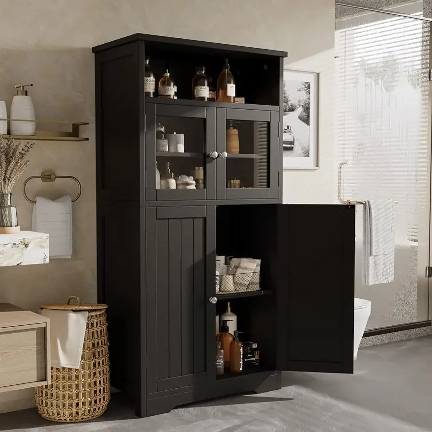 

50.4''H Bathroom Storage Cabinet, Freestanding Bathroom Cabinet with Open Storage, Kitchen Pantry Cabinet with Doors