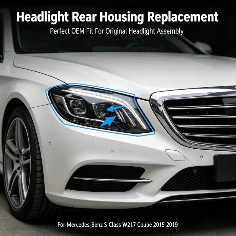 Moggic Headlight Rear Housing For Mercedes W217 Coupe 2015-2019 Black Lamp Back Base Shell