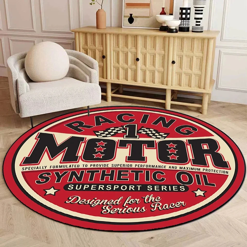 Retro Car Poster Round Rug Vintage Car Circle Carpet for Living Room Bedroom Sofa Cloakroom Decor,Kids Play Non-slip Floor Mat